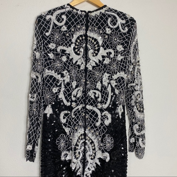 Vintage Negpal Silk Beaded Sequin Midi Dress S - Picture 14 of 16